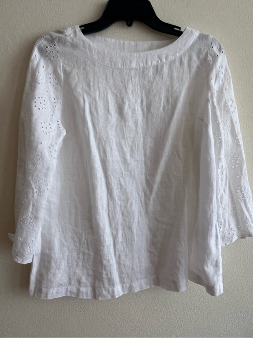 New 100% Linen Charter Club luxury White Eyelet Tie Sleeve Blouse Size P M - Picture 9 of 9